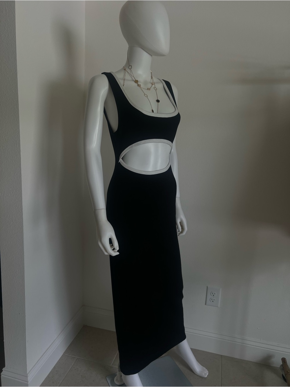 H&M Black Maxi Tank Dress with White Trim Cutout
